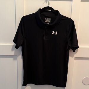 Boys Under Armour Black Short Sleeve Polo with White Logo size YXL